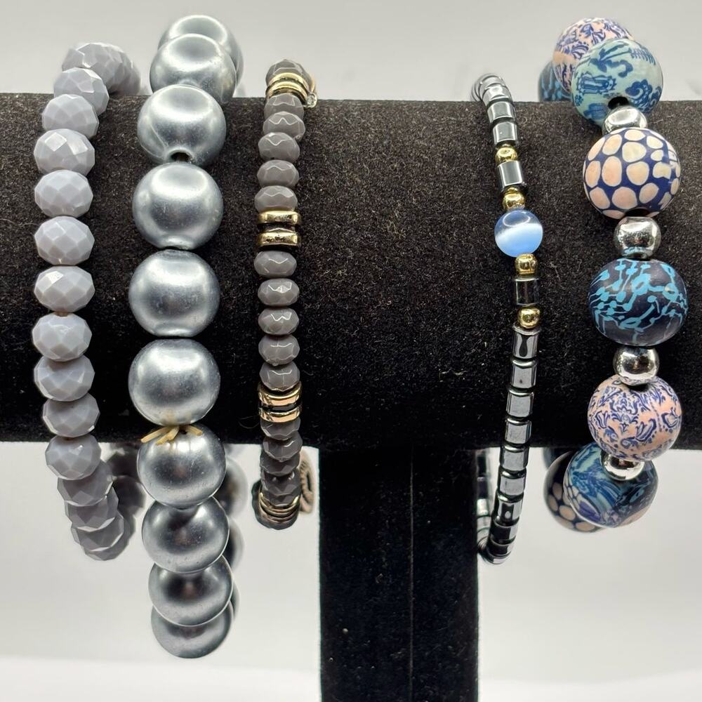 Blue & Gray Beaded Bracelet Bundle